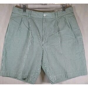Brooks‎ Brothers 346 Shorts Men 34 Green w/White Stripes Chino Flat Seersucker